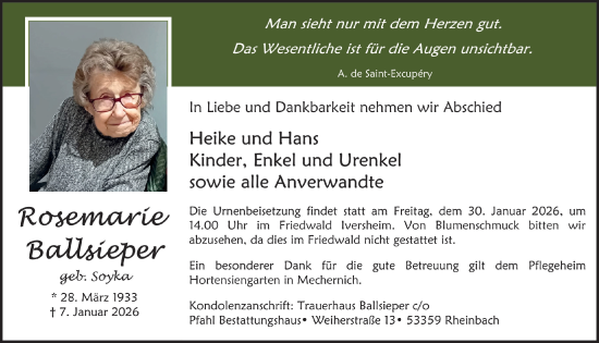 Anzeige von Rosemarie Ballsieper von  Blickpunkt Euskirchen 