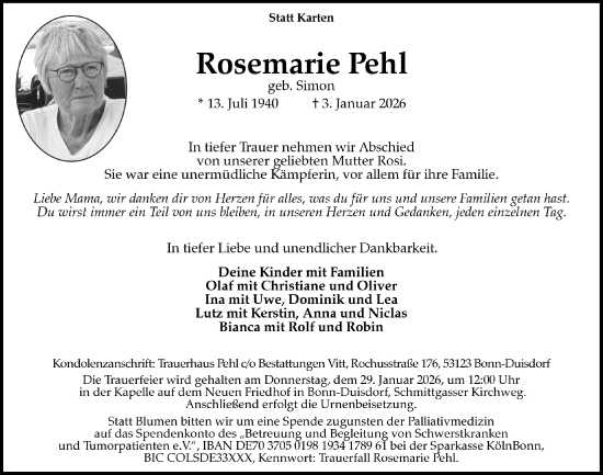 Anzeige von Rosemarie Pehl von  Schaufenster/Blickpunkt 
