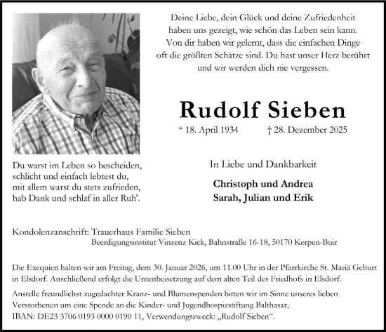 Anzeige von Rudolf Sieben von  Werbepost 