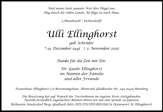 Anzeige von Ulli Ellinghorst von Kölner Stadt-Anzeiger / Kölnische Rundschau / Express