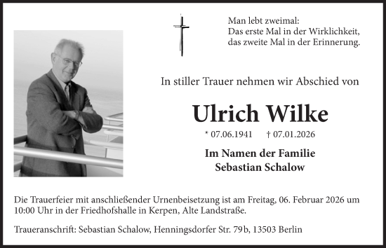 Anzeige von Ulrich Wilke von  Werbepost 