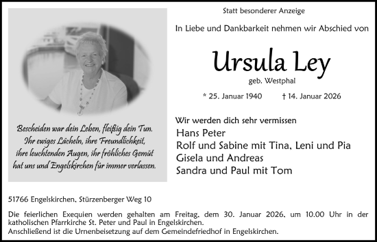 Anzeige von Ursula Ley von  Anzeigen Echo 