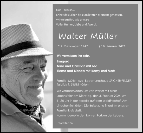 Anzeige von Walter Müller von  Bergisches Handelsblatt 